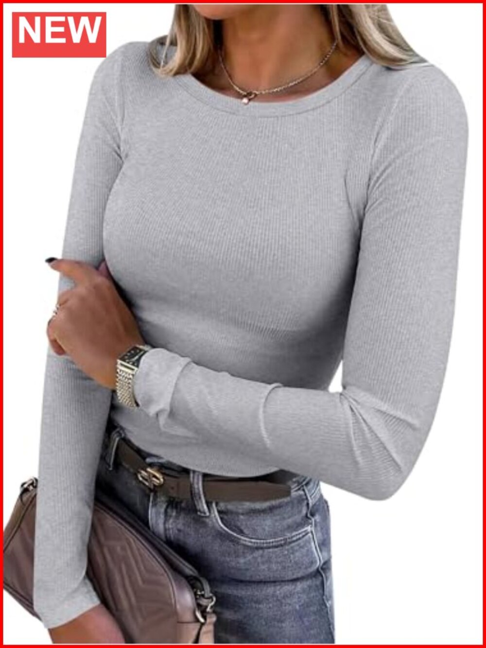Ribbed Slim Fit Long Sleeve Crewneck T-Shirt Top